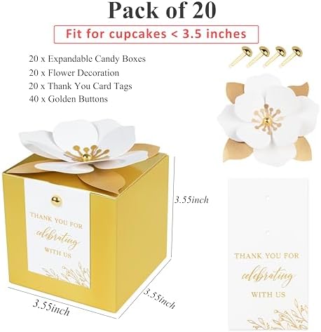 FEIYI 20 PCS Favor Boxes, Gold, 3.55x3.55x3.55 - Image 2
