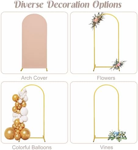 7.2FT, 6FT Wedding Arch Stand and Matching Cameo Brown Spandex Fitted Arch Backdrop Cover Set, Round Top Chiara Backdrop Stands and Covers for Birthday Party Baby Shower Arch Decor (Cameo Brown) - Image 5