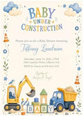 Baby Under Construction Baby Shower Invitation, Construction Baby Shower Invite, Little Builder Shower, Excavator and Dump Truck Design, Blue and Yellow Baby Shower Invitation, Printed with Envelopes by Handmade
