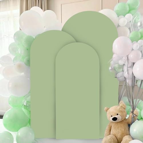FANPROMS Arch Cover Set of 3 Sage Green Arch Cover Spandex Arch Backdrop Cover Chiara Round Top Arched Covers Backdrop Fabric for Wedding 5FT 6FT 7FT Party Arches Covers for Birthday Baby Shower - Image 4