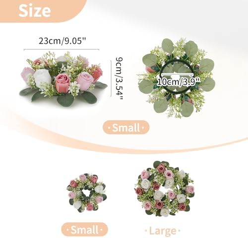 NUPTIO Small Flower Rings for Centerpieces: Candle Rose Wreath, 9.05 Inch - Image 4