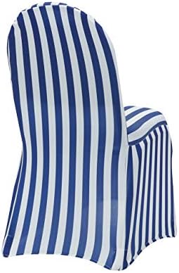 YOUR CHAIR COVERS - 50 Pack Striped Royal Blue and White Stretch Spandex Chair Cover - Wedding Slip Covers, Premium Quality Cover - Image 2