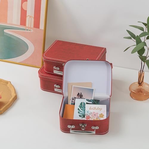 SLPR - Red Cardboard Suitcase Boxes with Handles, Set of 3, Vintage Decor - Image 5