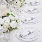 WELLIFE 210 Piece Silver Plastic Dinnerware Set for 30 Guests, Include: 30 Dinner Plates, 30 Dessert Plates, 30 Pre Rolled Napkins with Silverware and 30 Silver Cups - Image 6