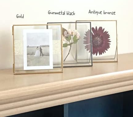 Beedecor Double Glass Frame for Pressed Flowers, Leaf and Artwork,Gold 6x6 Standing Square Metal Picture Frames, Set of 2 Pressed Flower Frames with Stand (Gold, 6x6) - Image 4