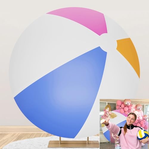 Beach Ball Round Backdrop Cover Beach Ball Photo Backdrop Adults Kids Birthday Luau Summer Pool Games Beachball Party Decorations Circular Background Arch Photo Booth Props 5ft by OERJU