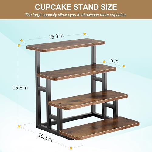 ZUJJAFY Cupcake Stand, Tiered Tray Stand Dessert Table Display Set, 4 Tier Cupcake Stand for 50 cupcakes, Wooden Risers Display Stands for Vendor Events, Party - Image 4
