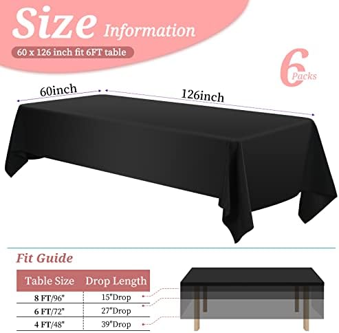 YMHPRIDE 6 Pack Black Rectangular Polyester Tablecloths, 60 x 126 inch, Stain & Wrinkle Resistant, Perfect for 8FT Tables, Wedding, Party, Banquet - Image 2
