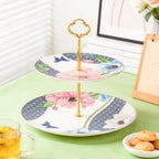 KAMMAK 2-Tier Porcelain Cupcake Stand Serving Tray, Dessert Plates Cake Fruit Candy Display Tower, Reusable Pastry Platter for Wedding Birthday Baby Shower Tea Party Decorations (Green) - Image 5