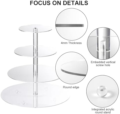 AMEITECH Cupcake Stand, 4-Tier Round Acrylic Cupcake Display Stand Dessert Tower Pastry Stand for Wedding Birthday Theme Party- 15.7 Inches (Transparent) - Image 3
