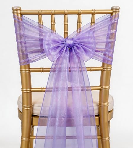 Organza Lilac Chair Sashes 50 Pack 7x108 inches Sheer Lavender Chairs Bows for Wedding Party Banquet Restaurant Anniversary Christmas Decorations Tulle Chairs Knots Ties - Light Purple by WENSINL