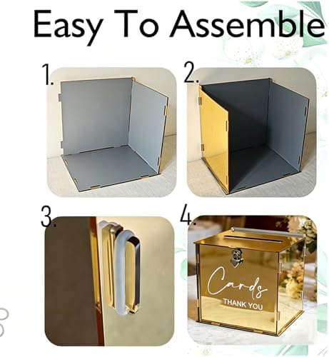 Gold Acrylic Card Box with Lock & Slot, Classy Golden Wedding Card Boxes for Reception, Luxury Monetary Envelope Gift Box for Party Graduation Birthday Anniversary Baby Shower All Occasions - Image 6