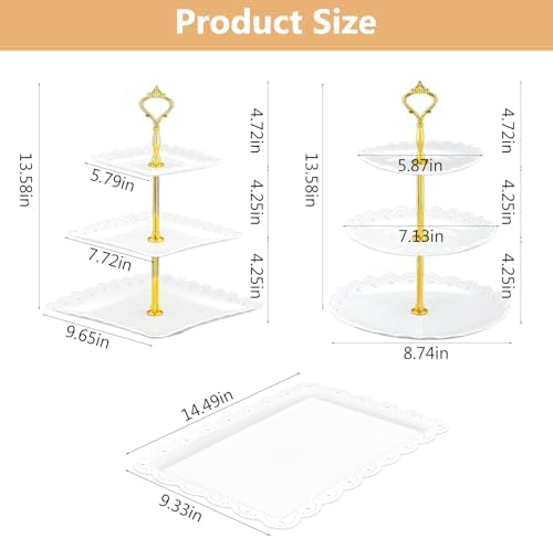 Lazycorner 10 Pcs Dessert Table Display Stands Set , with 6 Pcs 3-Tier Cupcake Stand & 4 Pcs Food Serving Tray - Cookie Tray Rack Serving Tray Cake Display Tower for Wedding Baby Shower Tea Party - Image 2