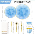 175PCS Blue Plastic Plates with Gold Rim, Disposable Blue Plates - Image 2