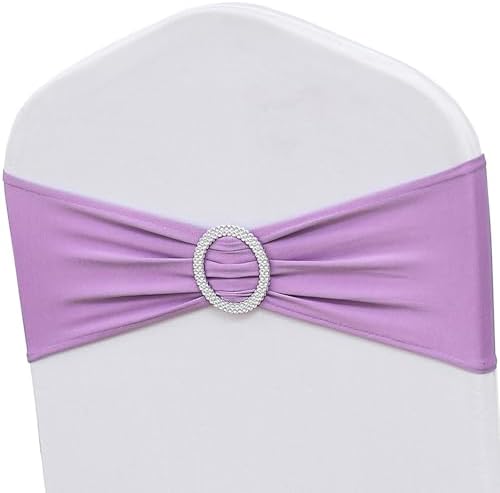 50 PCS Spandex Lilac Chair Sashes for Wedding Stretch Chair Bands with Buckles Universal Elastic Chair Ties Bows for Party Folding Chairs Celebration Anniversary Ceremony Events Decorations by ZSJFMF
