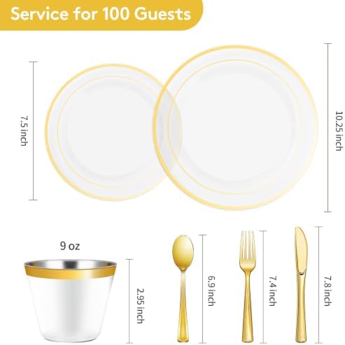 Goodluck 600 Pieces Clear Gold Plates for 100 Guests - Image 3