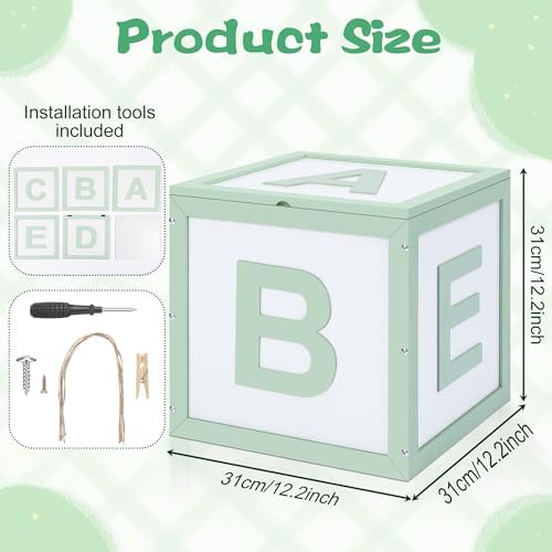 Novabright Wooden Baby Shower Box, ABC Letters Gift Chest Decor, Sage Green - Image 2