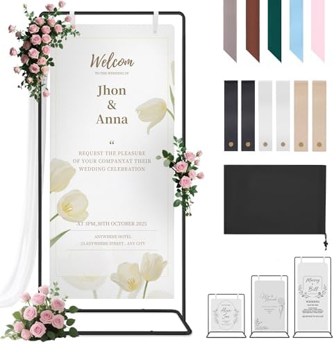 Wedding Welcome Sign Stand Holder - Adjustable Easel for Wedding Signs Stand & Seating Charts, Metal Easel Stand for Sign Reception Display, Black Welcome Hanging Sign Holder for Party, Events by Mercijzyasang
