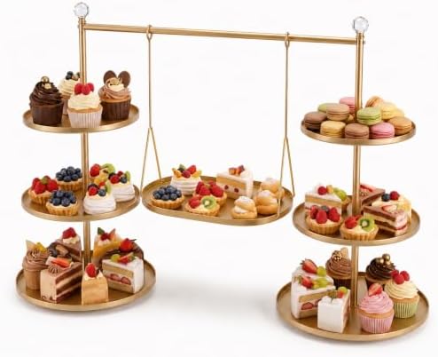 Metal 3 Tier Cupcake Stands Display, Removable Tray with Swing,Gold by Unknown
