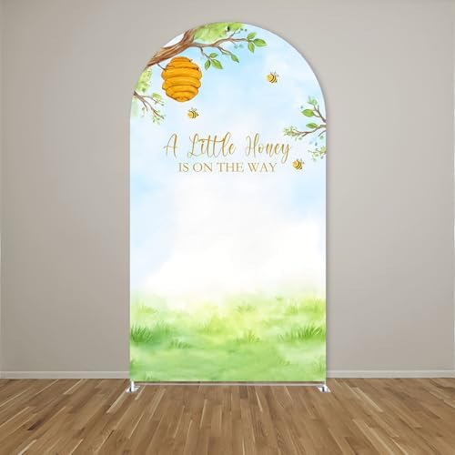 A Little Honey is on The Way Baby Shower Arch Backdrop - Bee/Honeycomb/Jungle Themed Watercolor Party Banner, Photo Booth Background for Newborn Celebration Decor (Honeycomb,7.2FT) - Image 2