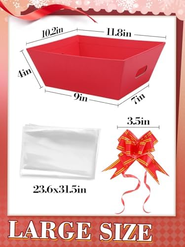 Beeplove 6 Sets Large Thick Kraft Baskets for Gifts Empty - Gift Baskets Empty Kit with Cellophane Wrap and Pull Bows for Wedding Birthday Bridesmaid Baby Shower, Red - Image 5
