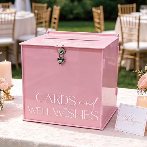 Acrylic Card Box with Lock & Slot, Macaron Pink Wedding Card Boxes for Reception Monetary Envelope Cash Gifts, Large Gift Cards Holder Box for Graduation Bridal Baby Shower Party Supplies by SOFARKKTPARTYCARDBOX