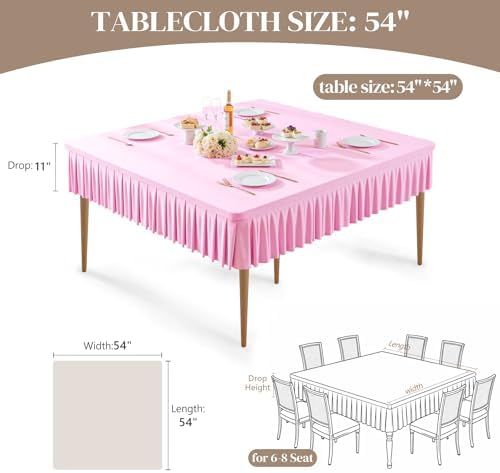Wish Care Pink Spandex Tablecloths for 54x54 Inch Square Tables, Stretch Fitted Table Clothes with Pleated Ruffle Skirt for 54” Table, Wrinkle Free and Elastic, for Party Kitchen Home Dining - Image 4