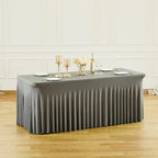 Besutolife Rectangle Table Skirt Black Stretch Tablecloth One-Piece Wrinkle-Resistant Ruffles Design Perfect for Banquets Parties Wedding Dining Table (Grey, 6ft) - Image 5