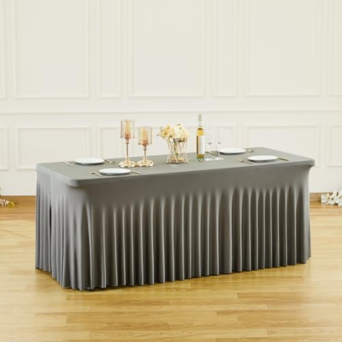 PARTISKY Gray Spandex Tablecloth for 6ft Rectangle Tables, Stretchable Table Cover Skirt for Folding Tables Weddings Parties Banquets Events Trade Shows and Dessert Table - Image 2