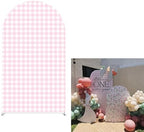 Plaids Arch Backdrop Cover for Silly Goose Baby Shower Arch Frame Stretchy Cover Gingham Kids 1st Birthday Party Fiesta Decorations (7.2x4ft Cover,Pink) by ittsmnt