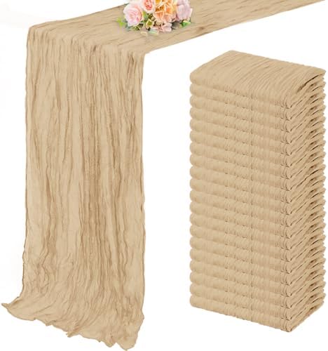 Sand 20 Pack 10FT Cheesecloth Table Runner 20 x 120 Inch Long Rustic Gauze Cheese Cloth Table Runner for Wedding Bridal Baby Shower Table Decorations Boho Fabric Sheer Birthday Party Table Decor by FoliafeelHome