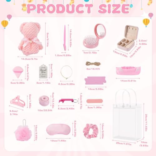 98 PCS Baby Shower Prizes for Game Winners, Pink Spa Party Favors Gifts with Sleep Masks Jewelry Box Scrunchies Claw Clips Powder Puff Gift Bags and Thank You Cards for Guests Bridal Shower (Pink) - Image 4