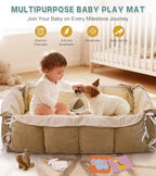 5-in-1 Baby Play Gym and Tummy Time Mat, 12 Learning Cards, Plush Activity Mat with 6 Toys, Baby Gym, Convertible to Ball Pit, Baby Gift, Brown - Image 6