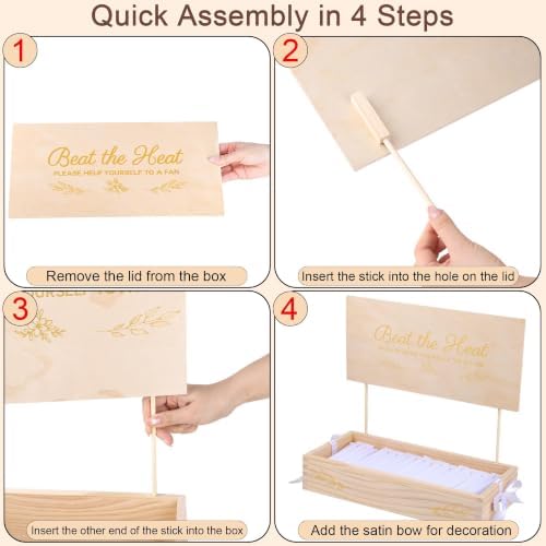 Aodaer Heart Shaped White Paper Wedding Fans with Wooden Storage Box 100 Folding Handheld Fans Satin Ribbon for Wedding Party Favors Bridal Shower DIY Crafts Event Decorations - Image 3