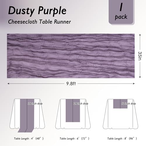 6 Pack Dusty Purple Cheesecloth Table Runner 120 Inch Boho Wedding Decor - Image 2