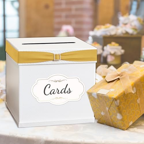 Merry Expressions White Wedding Card Box for Party with 7 Ribbons, Gift Card Box Holder For Birthday, Graduation, Reception, Sweet 16, Bridal or Baby Shower Party Large 10"x10"x10" inches - Image 4