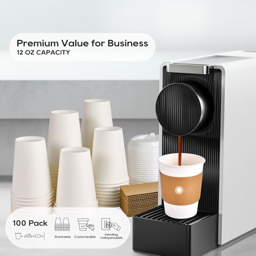 [100 Pack] 12 oz Paper Coffee Cups, Disposable Paper Coffee Cup with Lids, Sleeves, and Stirrers, Hot/Cold Beverage Drinking Cup for Water, Juice or Tea, Suitable for Home, Shops and Cafes - Image 4