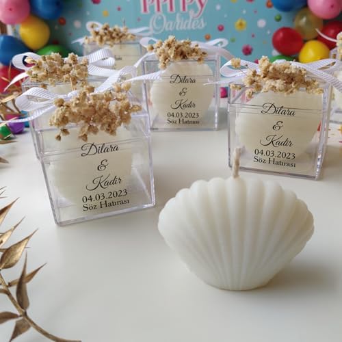 Wedding Favor Guest Bulk, White Seashell Shaped Candle Party Favors, Bridal Shower Favor for Beach Party Gifts, Baby Shower Favors for Baptism Favors (Set of 50) by GiftUp