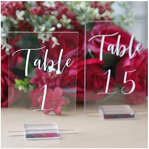 UNIQOOO Acrylic Wedding Table Numbers 1-15 with Stands | 4x6 inch Printed Calligraphy, Clear Table Number Signs and Holders | Perfect for Wedding Reception, Centerpiece Decoration, Event, Party by UNIQOOO