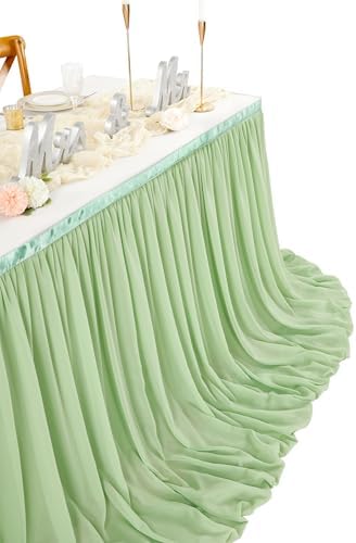 Sage Green Table Skirt for Party：2 Layer Chiffon Table Skirts Rectangle Tables Baby Shower Birthday Decorations 6FT - Image 4