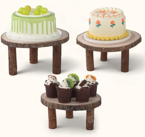 Jetec 11 Pcs Wood Cake Stand Rectangular Round Rustic Wedding Cake Holder Tray with Wooden Slice Toppers and Cutter for Wedding Reception Party Event - Image 5