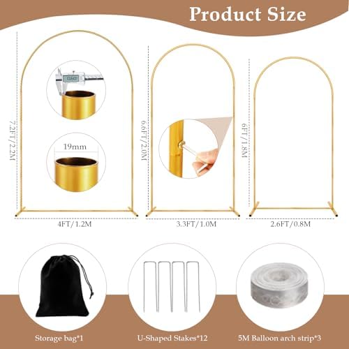 3 Pack Metal Arch Backdrop Stand(7.2 ft, 6.6 ft, 6 ft) Balloon Arbor Frame - Image 3