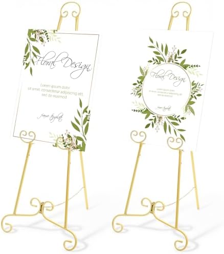 Feifeiya 2 Pcs Gold Floor Easel Stand 46 in, Trapezoidal Metal by Feifeiya