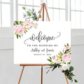 Personalized Horizontal Light Pink Floral Wedding Welcome Sign, Customized Rehearsal Dinner Couples Shower Anniversary Party Welcome Poster Board Canvas by BlissfulMelodyDesign