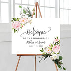 Personalized Horizontal Light Pink Floral Wedding Welcome Sign, Customized Rehearsal Dinner Couples Shower Anniversary Party Welcome Poster Board Canvas by BlissfulMelodyDesign