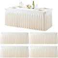 4 Pack Ivory Spandex Tablecloths for Rectangle Tables 8 Foot Ivory Stretch Table Cloth Rectangle 8ft Elastic Fitted Table Cover with Skirt for Wedding Birthday Party Banquet Baby Shower Buffet Event by Suppromo