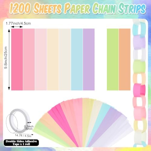 TaoBary Pastel Party Decorations 1200 Sheet Paper Chain, Pastels, Same Size - Image 5