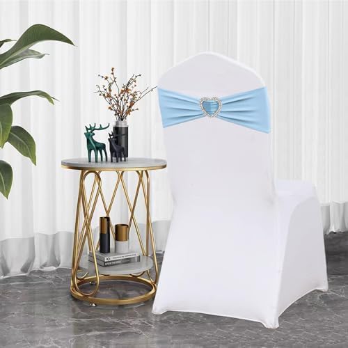 Baby Blue Spandex Chair Sashes 100 Pack Light Blue Sashes for Chairs Covers Stretch Chair Sashes Band with Heart Buckle Slider Wedding Sashes Bows for Banquet Party Event Decoration - Image 4