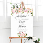 Personalized Light Pink Floral Wedding Welcome Sign, Customized Rehearsal Dinner Couples Shower Anniversary Party Welcome Poster Board Canvas by BlissfulMelodyDesign