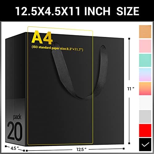 EUSOAR Large Black Gift Wrap Bags, 20pcs 12.5"x4.5"x11" Kraft Paper Black Shopping Bags with Handles Bulk,Retail Wrapping Bags for Business, Craft Grocery, Boutique, Party Favor, Wedding - Image 2